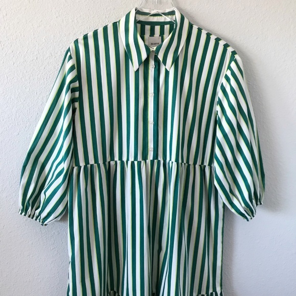 Maeve Anthropologie The Bettina Size S Tiered Striped Cotton Midi Shirt Dress - Picture 4 of 11